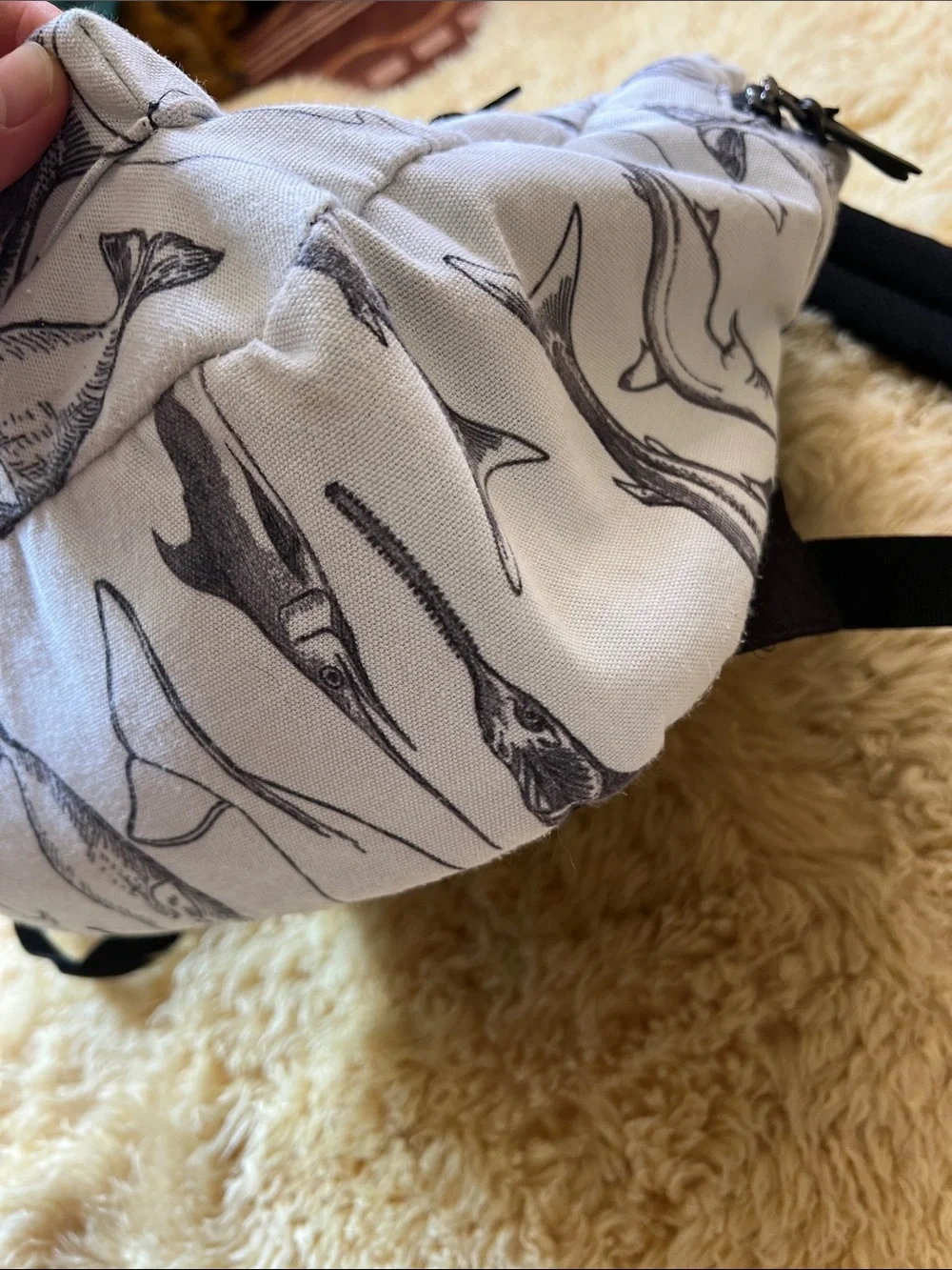 Whale Print Mini Backpack in White and Black - Women